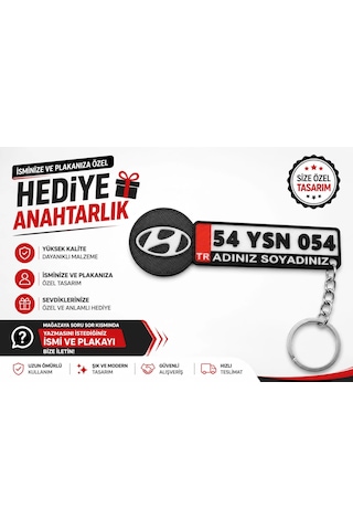 Hyundai Logolu Ve Plakalı Anahtarlık , Kişiye Özel - Hediyelik Hyundai Araç Plaka Anahtarlık - Plaka