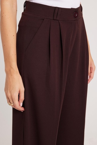Tudors Kadın Regular Fit Klasik Kesim Yüksel Bel Geniş Paça Kahverengi Pantolon-39581 Kahverengi