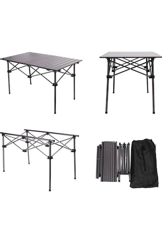 Sportaj Taşınabilir Kamp Masası Alüminyum Gövde Kolay Kurulum 90x55x50cm Siyah