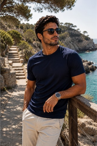 Luxıc Core Erkek Slim Fit Lacivert Bisiklet Yaka Pamuk Penye Günlük Rahat Basic Tişört