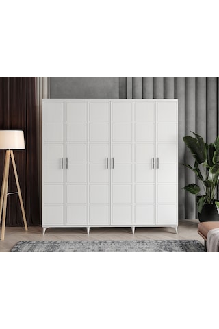 GuneyStore Milano 6 Kapaklı Komple Mdf Beyaz Gardırop