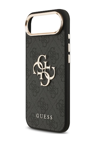 Apple Uyumlu iPhone 17 Air Kılıf Guess Lisanslı Gold Metal Kamera Çerçeve Metal Büyük 4g Yazı Logolu Kapak Siyah
