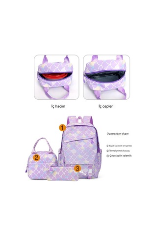 İlkokul Ve Ortaokulul Öğrencileri İçüç Parçalı Okulul Çantasıseti-mor Mor