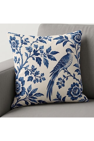 4'lü Lacivert Krem Desenli Dekoratif Kırlent Kılıfı Seti - 43x43 Cm Çift Taraflı Lacivert - Krem