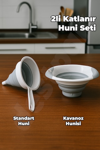 2'li Katlanır Huni Seti - Akordiyon Saplı Huni Ve Kavanoz Hunisi - Katlanabilir Yer Kaplamaz