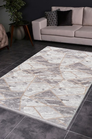 Aslan Home Gri Mermer Desenli Kaymaz Ince Uzun Silinebilir Şık Rulo Kesme Jel Yolluk Krem6