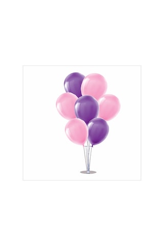 Ayaklı Balon Standı 7li Set, 7 Adet Mor, Pembe Balon Çok Renkli