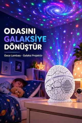 Dinozor Yumurtası Galaksi Projektör Gece Lambası 4'ü 1 Arada Bluetooth Hoparlörlü Çok Renkli 68370520