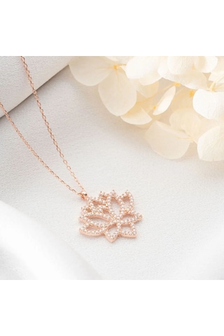 Vaoov 925 Ayar Gümüş Taşlı Lotus Kolye Rose