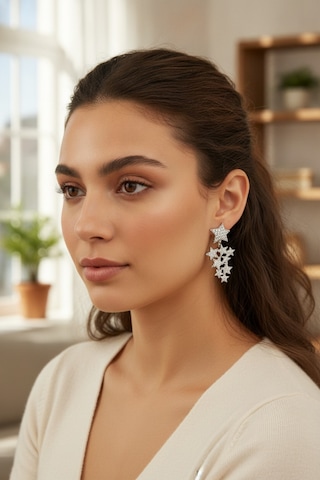 Yıldız Model Gümüş Renk Zirkon Taşlı Küpe Gold