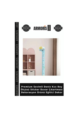 Premium Sevimli Deniz Kızı Boy Ölçüsü Sticker Duvar Çıkartması Dekorasyon Ürünü Eğitici Dekor