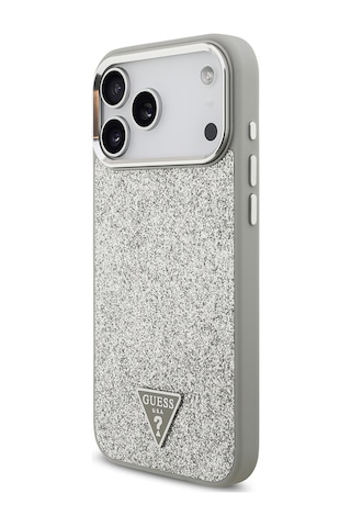 Apple Uyumlu iPhone 17 Pro Max Kılıf Guess Lisanslı M-safeli Metal Kamera Çerçeve Üçgen Logolu Glitter Gri Gri