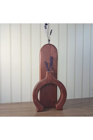 Rustik Ahşap Vazo Seti, El Yapımı Çam Ağacı, Ceviz Antik Mat Kaplama, 2 Parça Dekoratif Çiçeklik, 35x10 Cm Ve 2 Çok Renkli