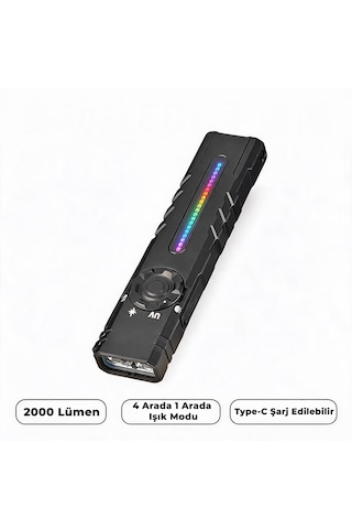 İdragon T61s Çok Fonksiyonlu Mıknatıslı Uv Ve Yeşil Lazerli Edc El Feneri - 2000 Lümen, Rgb Işıklı, Type-c Şarjlı Taktiksel Kamp Feneri Çok Renkli