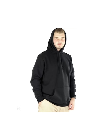 Efnaz Style Erkek Uzun Kol Kapşonlu Basic Sweatshirt Hoodie - Siyah