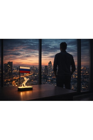 Rusya Bayrak Led Masaüstü Dekor Kişiye Özel İsimli Minimal Tasarım Modern Ev Ofis Aksesuarı Hediyelik 3d Baskı Night Light Dekor Ebat-Renk-20Cm-Siyah
