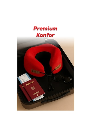 Cosy Ortopedik Seyahat Yastığı Visco Boyun Destekli Seyahat Yastığı - Kırmızı Ergo Travel Kırmızı