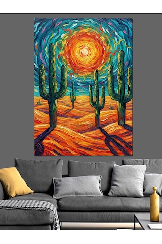 Ahşap Tablo Kutsal Işık Parıldayan Saguaro Kaktüsleri