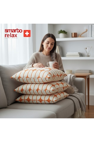 Smarto Relax Içi Dolgulu Kırlent 45x45 Cm Kare Salon & Berjer Kırlenti - Smr-kır-026 Beyaz - Turuncu