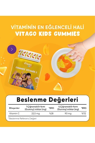 Vitago Kids Gummies C Vitamini 60 Adet Çiğnenebilir Jel