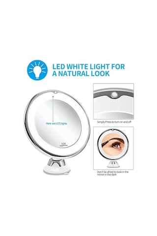 Vantuzlu, Led Işıklı Ve 10x Büyütmeli Makyaj Aynası Beyaz Diğer