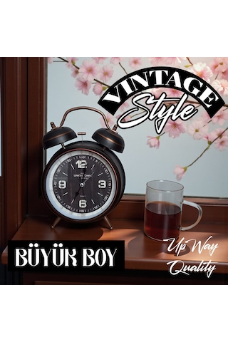 Upway Çanlı Tokmaklı Yüksek Zil Sesli Çalar Saat Vintage Tarz Metal Büyük Boy Siyah