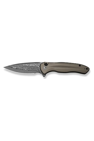 Civivi Button Lock Kitefin Brownish Gray Aluminum Handle Damascus Blade Kamp Çakı Gri