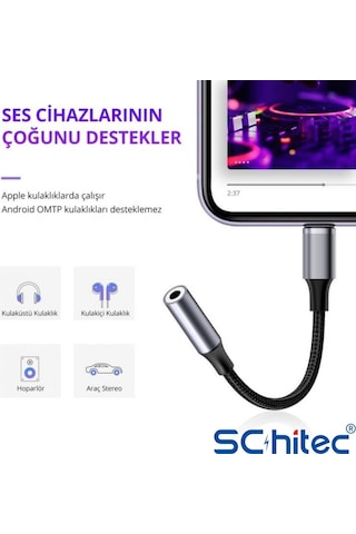 Schitec Lightning To 3.5mm Aux Dönüştürücü 10cm Siyah Hg/axt-01