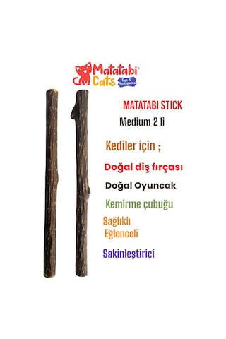 Matatabi Stick Medium Doğal Kedi Çiğneme Çubuğu, Kedi Oyuncağı 2'li Kedi Otu/nanesi Değildir