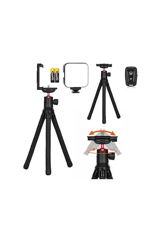 Kt-660 Aynasız Fotograf Makinesi Ve Telefon Uyumlu Ahtapot Esnek Tripod + Mini 49 Led Işık