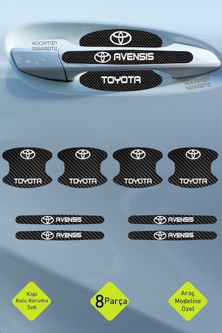 Araç Modeline Özel Toyota Avensis Karbon Kapı Kolu Koruma Seti Beyaz Yazılı 8 Parça Şık Tasarım