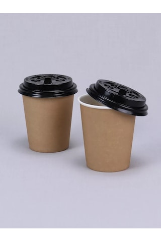 Softhomecraft Kağıt Bardak 250 Ml 10 Adet, Kraft, Kapaklı 173946791 100 adet