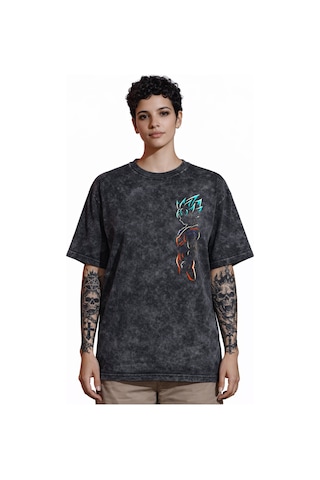 Tasarım Son Goku Dragon Ball Anime Sırt Baskılı Unisex Oversize V Siyah
