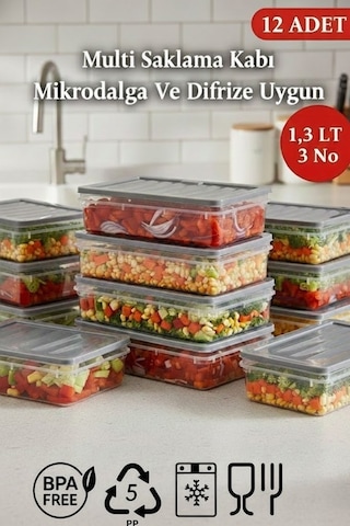 1,3 Lt Multi Saklama Kabı Difrize Uygun 12 Adet No:3 Şeffaf