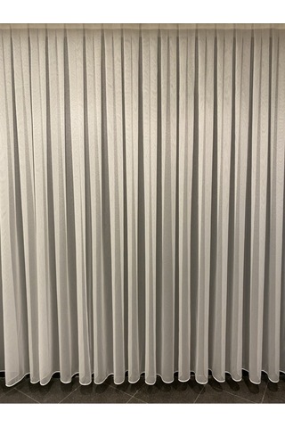 Ince Çizgili Modern Düz Tül 1/3 Sık Pile Ekru