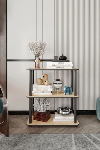 3 Katlı Dekoratif Diktörtgen Kitaplık Meşe Meşe