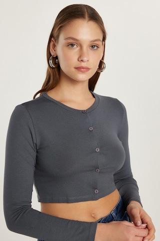Tudors Kadın Slim Fit Dar Kesim Uzun Kollu Bisiklet Yaka Antrasit Hırka-34092 Antrasit