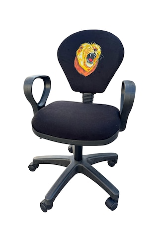 Gs Aslan Taraftar Temalı Sarı-kırmızı Çocuk Çalışma Koltuğu Ofis Koltuğu Tekerlekli Sandalye Siyah