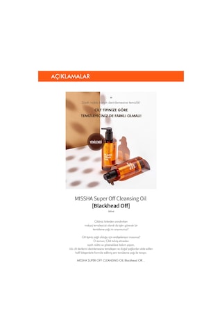 Missha Super Off Cleansing Oil Siyah Nokta Karşıtı Makyaj Temizleme Yağı 305 ML - Blackhead Off
