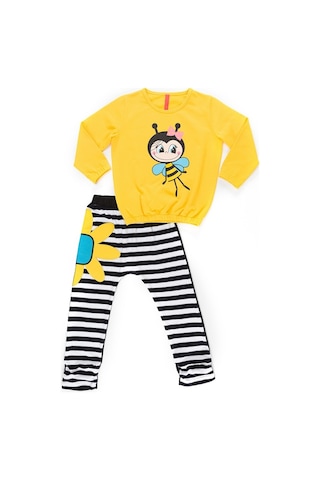 Denokids Bee Happy Kız Kadife Eşofman Takımı - Sarı - Siyah