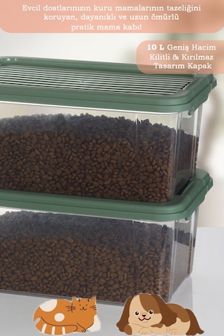 Moi 2'li Mega 10l Kedi Köpek Kuru Mama Saklama Kabı - Kilit Kapak Çok Amaçlı Düzenleyici Saklama Kutusu