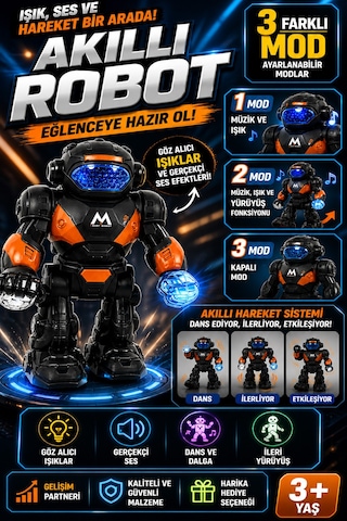 Işıklı Sesli Pilli Hareketli Yürüyen Robot Oyuncak Pilli Robot Beyaz