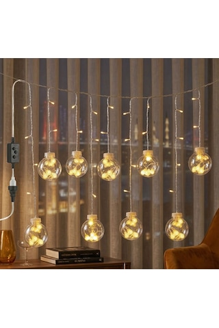 3 Metre 10 Toplu Perde Led Işık - Gün Işığı Şeffaf Dekoratif Aydınlatma - 8 Fonksiyonlu Led Altın