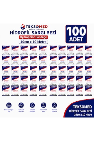 Teksomed Hidrofil Sargı Bezi 10 Cm 10 Metre 100 Adet