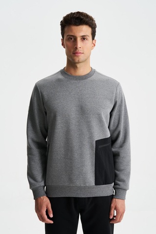 AR-MA Arma Erkek Regular Fit 3 İplik Şardonlu Yandan Tek Fermuar Cepli Bisiklet Yaka Sweatshirt 001