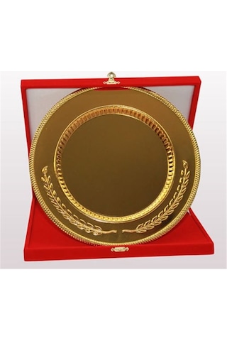 Kişiye Özel Baskılı Kırmızı - Lacivert Kutu 25 Cm Tabak Plaket 30,5x30,5x5,5 Cm Gümüş - Gold