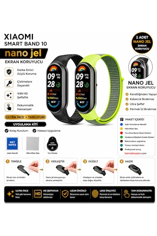 Xiaomi Smart Band 10 Uyumlu Nano Hidrojel Ekran Koruyucu 2 Adet Kırılmaz Darbe Emici Tam Koruma