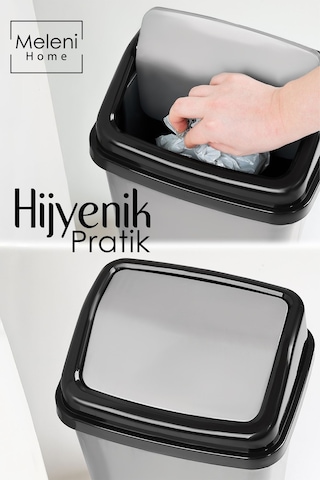 Kapaklı Plastik Çöp Kovası - Ev Ofis Banyo Mutfak Çöp Kovası Gri 10 Litre Gri