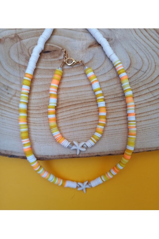 Sarı Deniz Yıldızı Fimo Kolye Bileklik Set Kolye PYTKFMKLYBLK32