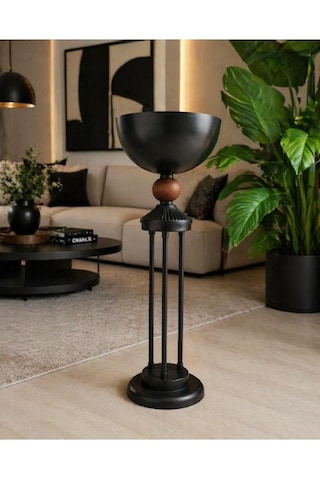 Ayaklı Kuru Çicek Saksısı Siyah Statik Boyalı Ahşap Top Detaylı 20-25 cm